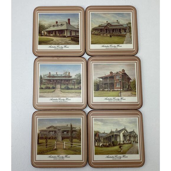 Vintage Pimpernel Acrylic & Cork Coasters - Australian Country Homes - Set of 6 - Picture 2 of 12
